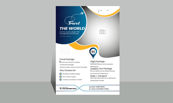 A modern and clean vector travel flyer or brochure design, tailored for agencies, showcasing a professional business concept  template.

