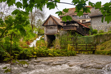 The historic village of Rastoke in the town of Slunj, where the Slunjčica River flows into the...