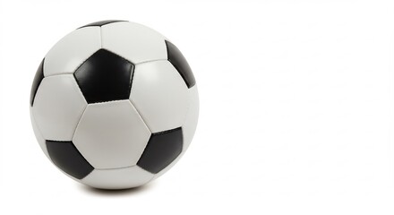 Fototapeta premium Classic black and white soccer ball sits perfectly against bright white background. AI Generated
