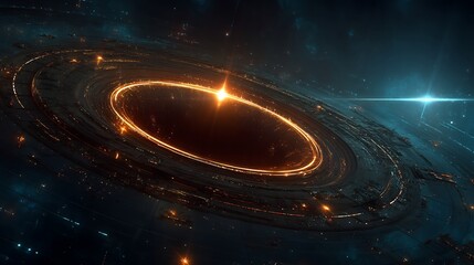 Glowing Space Ring with Nebula, and Cosmic Background.