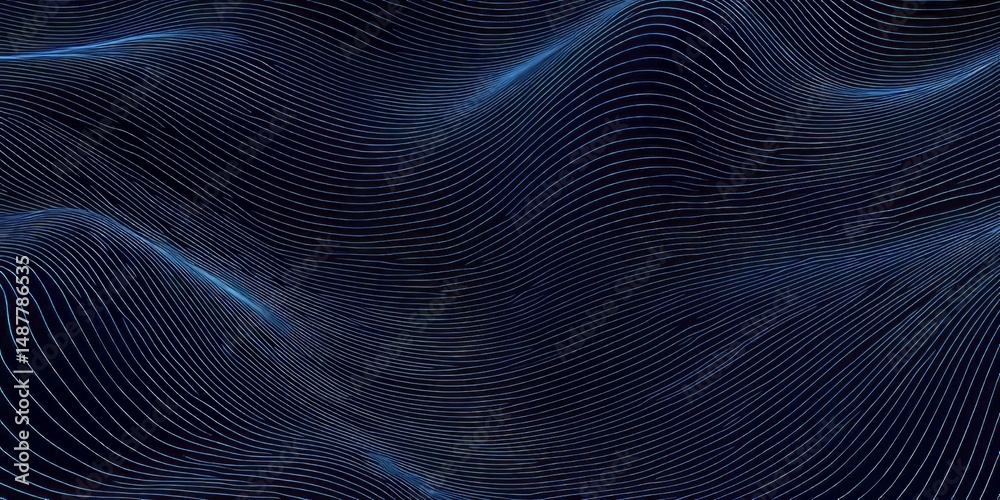 Poster Dynamic lines create abstract waves in a dark blue background with a smooth and fluid appearance