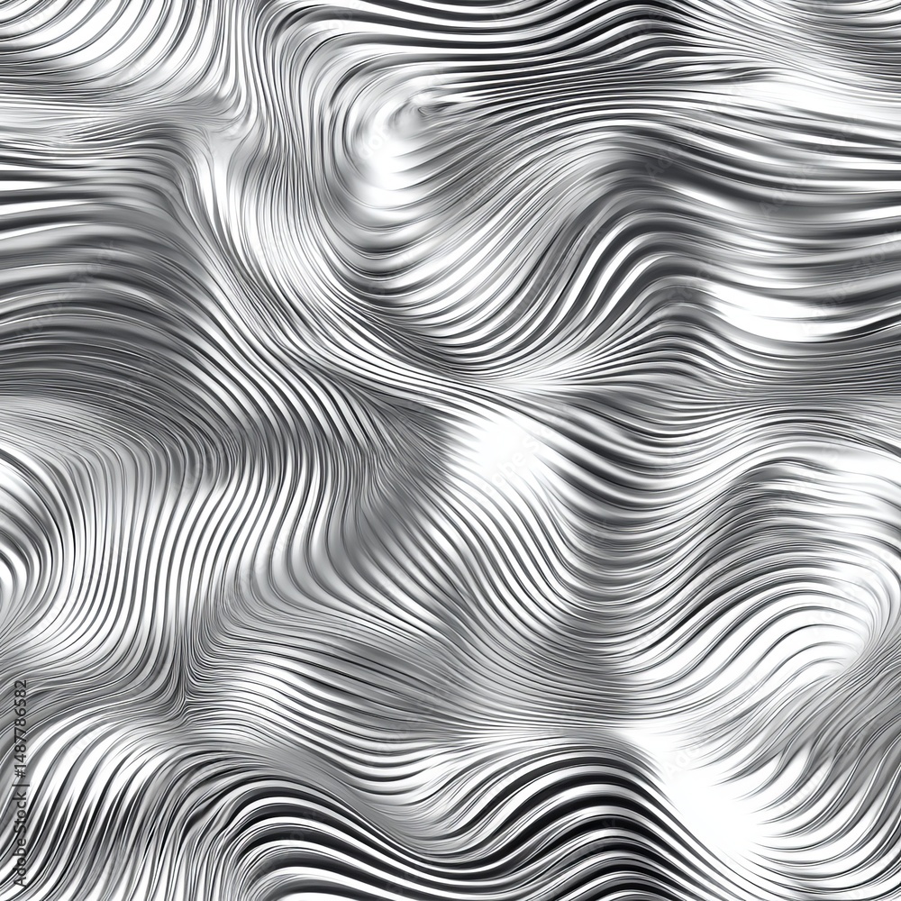 Poster Abstract silver wave patterns create a dynamic visual experience in a fluid artistic design showcasing movement and texture