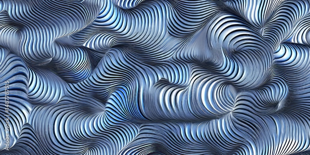 Poster Intricate waves of blue and white create a captivating abstract background with dynamic lines and depth