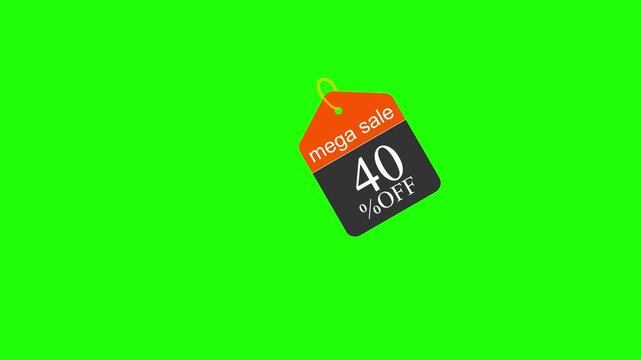 Sale tag banner hanging 4k animation 40% off or discount banner hd animation sale tag animation with alpha channels, and sale banner animation with space for text green screen