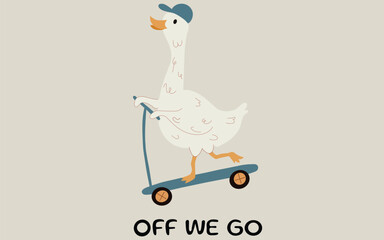 Duck playing with scooter vector graphics