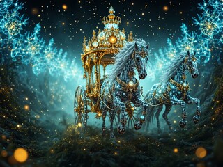 Elegant Crystal Horses and Carriage Fantasy Scene