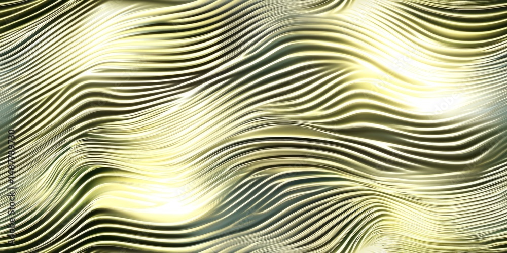 Poster Flowing golden waves create an abstract pattern with light reflections and smooth curves in a dynamic background design