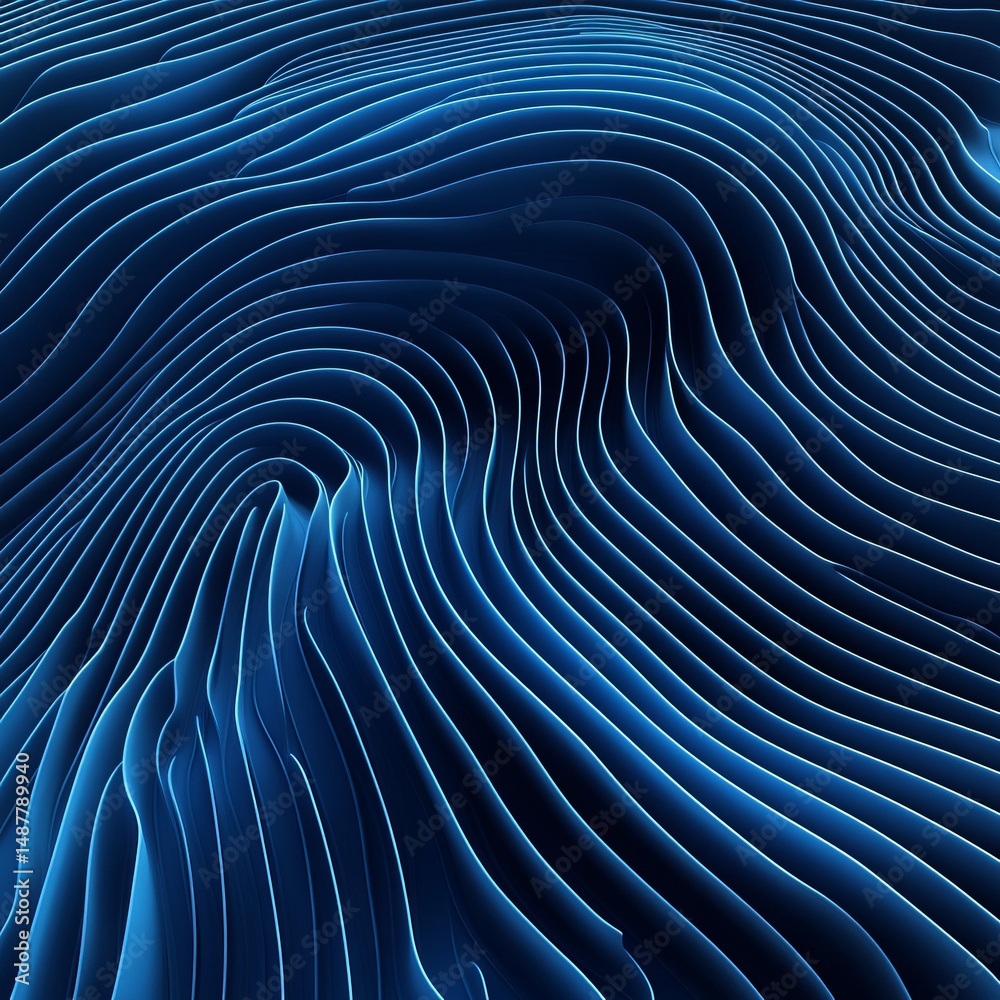 Poster Intricate blue abstract design with layered lines creating depth and movement