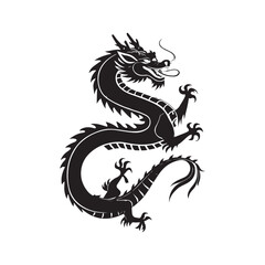 Traditional Red Chinese Dragon Silhouette with Zodiac Symbol and Crawling Details – Celebrating Lunar New Year in Asian Culture