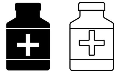medicine bottle icon. Pharmaceutical dosage sign. minerals pill jar. prescription label, drug pills container
