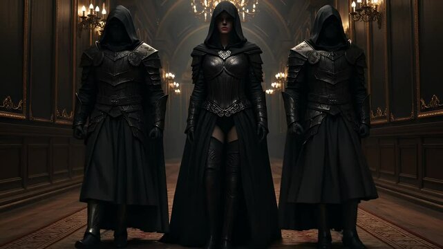 Powerful Order of Hooded Figures Adorned in Dark Medieval Fantasy Armor