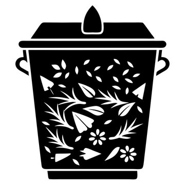 black compost bin with floral design clip art preview
