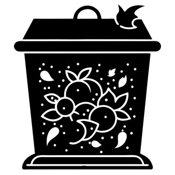 black trash can with floral design clip art preview