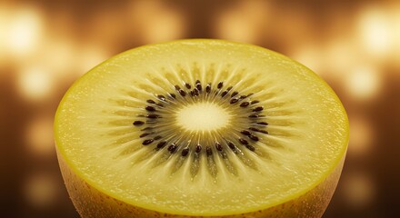 Macro shot of golden kiwi sliced in half