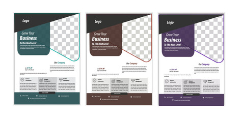 a bundle of 3 templates business flyer design, in blue color, and modern design,marketing,business proposal, promotion, advertise, publication and editable vector template design