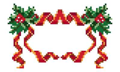 A white background with a red ribbon adorned with green leaves and red berries. The ribbon is wrapped around the background, creating a festive and cheerful atmosphere