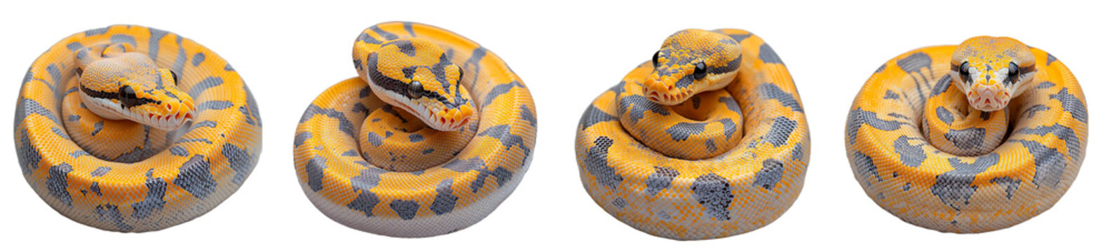 Coiled Yellow Python Snakes Assortment On Transparent Background Reptilian Wildlife