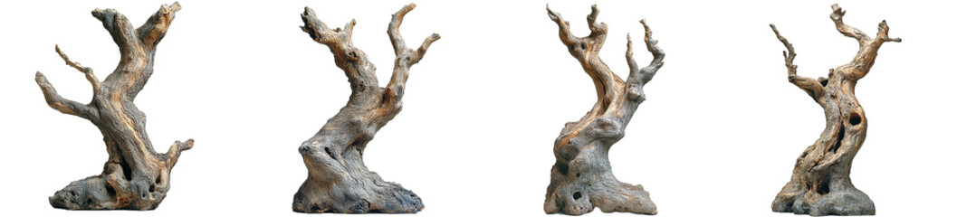 Fototapeta premium Collection of Isolated Old Textured Roots With Transparent Background Elements