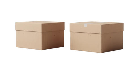 Two cardboard boxes with lids isolated on a transparent background