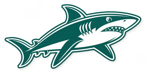 Fototapeta premium Green Shark Mascot Illustration, Side View, White Background, Aquatic Predator, Sport Logo Mascot, Shark