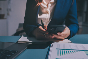 Expert woman asian female people review data number costing managerial account prepare monthly...