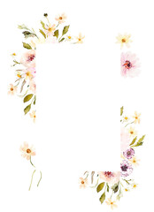 Watercolor Floral Frame with Soft Pastel Flowers