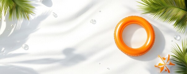 Relaxing day by the pool with an orange float tropical paradise image of leisure summer vibes aerial view fun and sun