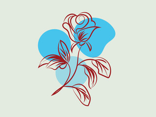 Fototapeta premium Elegant Red Line Art Rose with Blue Abstract Background