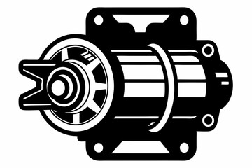 starter motor silhouette line art vector illustration with a white background