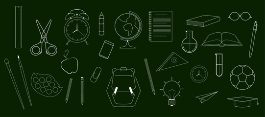 modern white out lines school and education concept icon set design template vector illustration.