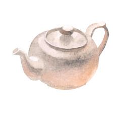 Watercolor hand painted white porcelain teapot