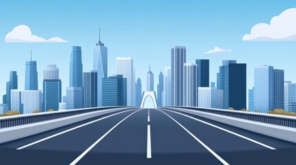 Fototapeta premium Modern City Skyline with Bridge and Clear Blue Sky in a Digital Art Style