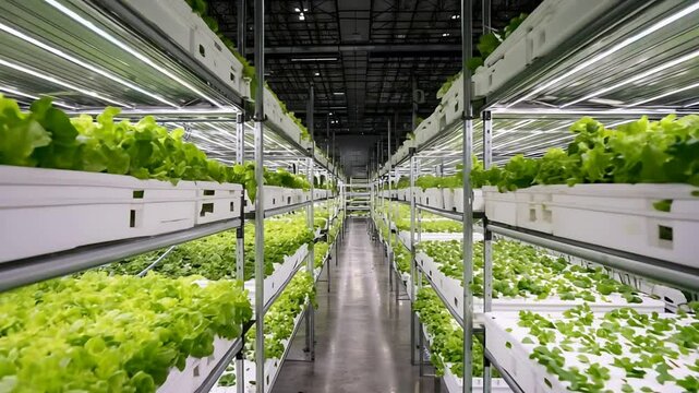 Lush Green Lettuce in Modern Indoor Vertical Farm