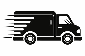 fast shipping delivery truck silhouette line art vector illustration with a white background