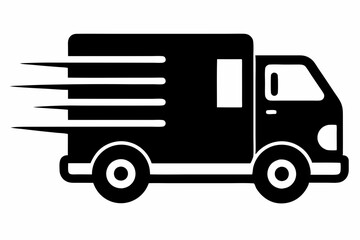 fast shipping delivery truck silhouette line art vector illustration with a white background