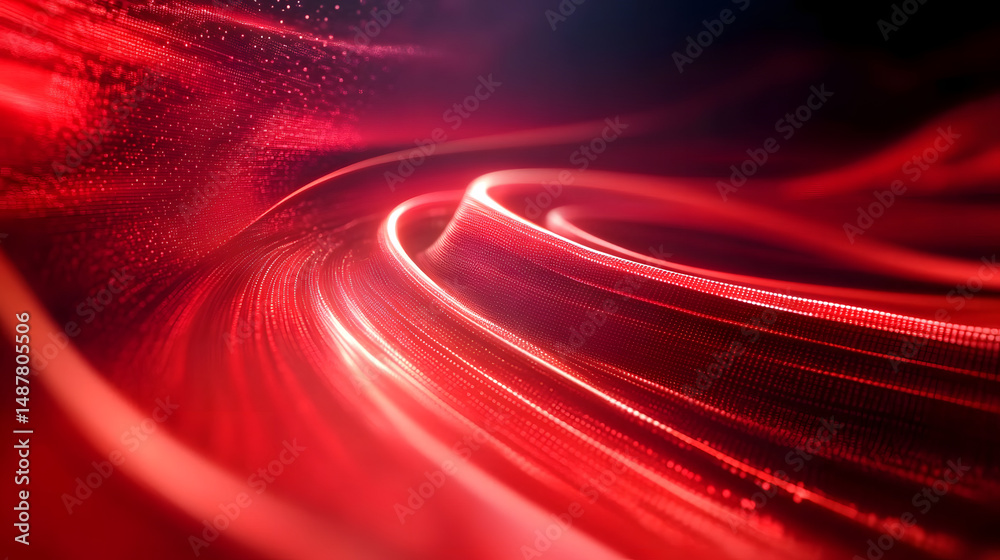 Poster abstract red background with dynamic curves and waves of digital technology