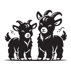 Goat Black Silhouette vector, Farm animal cilpart and Rustic Livestock Design