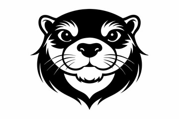 otter head silhouette line art vector illustration with a white background