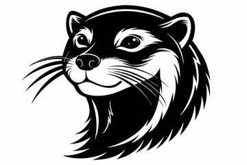 otter head silhouette line art vector illustration with a white background