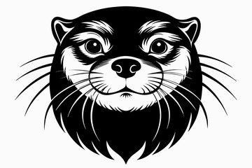 otter head silhouette line art vector illustration with a white background