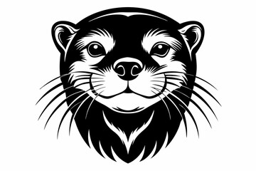 otter head silhouette line art vector illustration with a white background