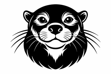 otter head silhouette line art vector illustration with a white background