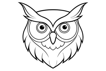 owl head silhouette line art vector illustration with a white background