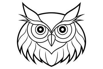 owl head silhouette line art vector illustration with a white background