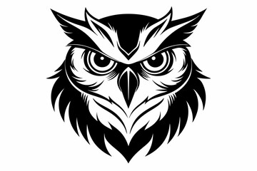 owl head silhouette line art vector illustration with a white background