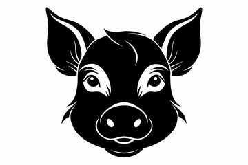 pig head silhouette line art vector illustration with a white background