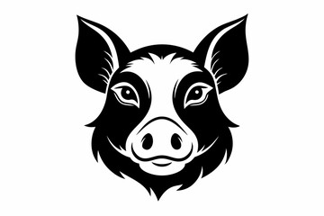 pig head silhouette line art vector illustration with a white background