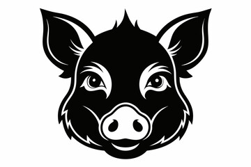 pig head silhouette line art vector illustration with a white background