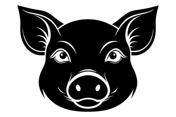 pig head silhouette line art vector illustration with a white background