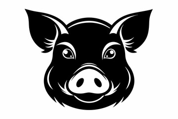 pig head silhouette line art vector illustration with a white background